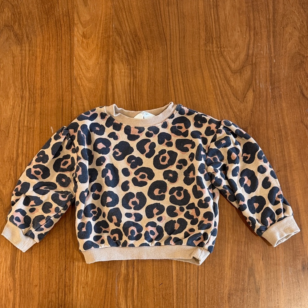 H&M Kids Leopard Puff-Sleeve Sweatshirt - Tan & Black